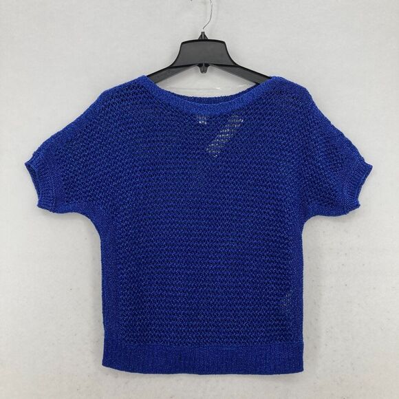 Chico's Textured Skirt Topper Sweater Women's 1 Blue Open Knit‎ Short Sleeve NWT - Picture 1 of 12